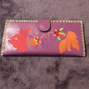 Lavishly  Tattooed Art Full Size Purple Vegan Leather Embroidered Wallet